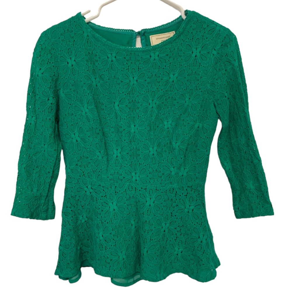 Anthropologie Moulinette Soeurs | Green Lace Peplum Top 6